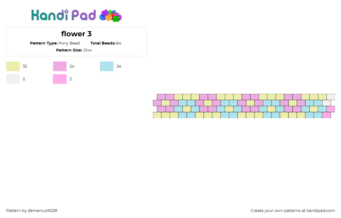 flower 3 - Pony Bead Pattern by demarcus10251 on Kandi Pad - flowers,bracelet,cuff,pastel,floral,blooming,springtime,garden,light blue,pink