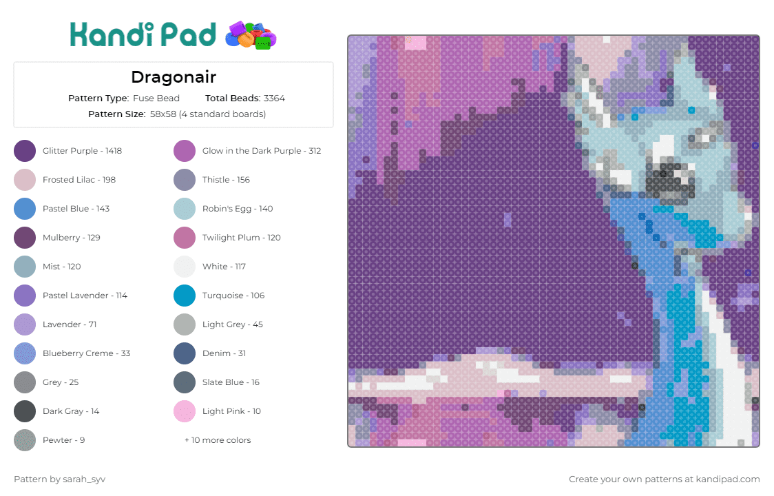 Dragonair - Fuse Bead Pattern by sarah_syv on Kandi Pad - dragonair,pokemon