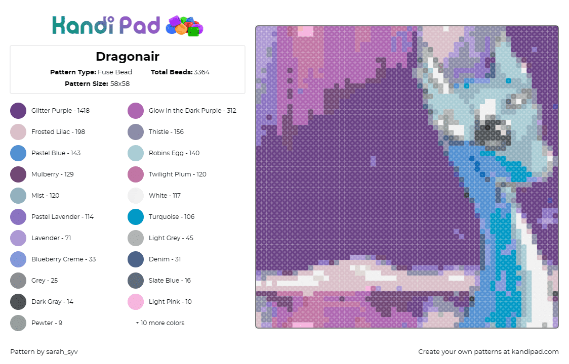 Dragonair - Fuse Bead Pattern by sarah_syv on Kandi Pad - dragonair,pokemon