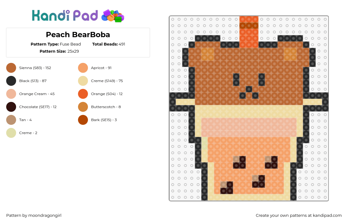 Peach BearBoba - Fuse Bead Pattern by moondragongirl on Kandi Pad - boba,teddy,bear,drink,tea,peach,cute,cup,orange,tan,brown