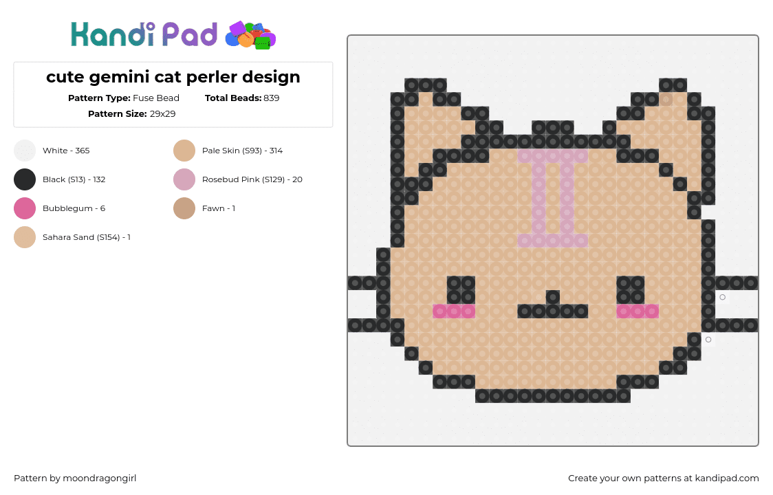 cute gemini cat perler design - Fuse Bead Pattern by moondragongirl on Kandi Pad - cat,gemini,astrology,animal,head,cute,tan