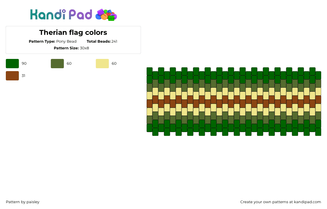 Therian flag colors - Pony Bead Pattern by paisley on Kandi Pad - therian,pride,stripes,earthy,green,brown