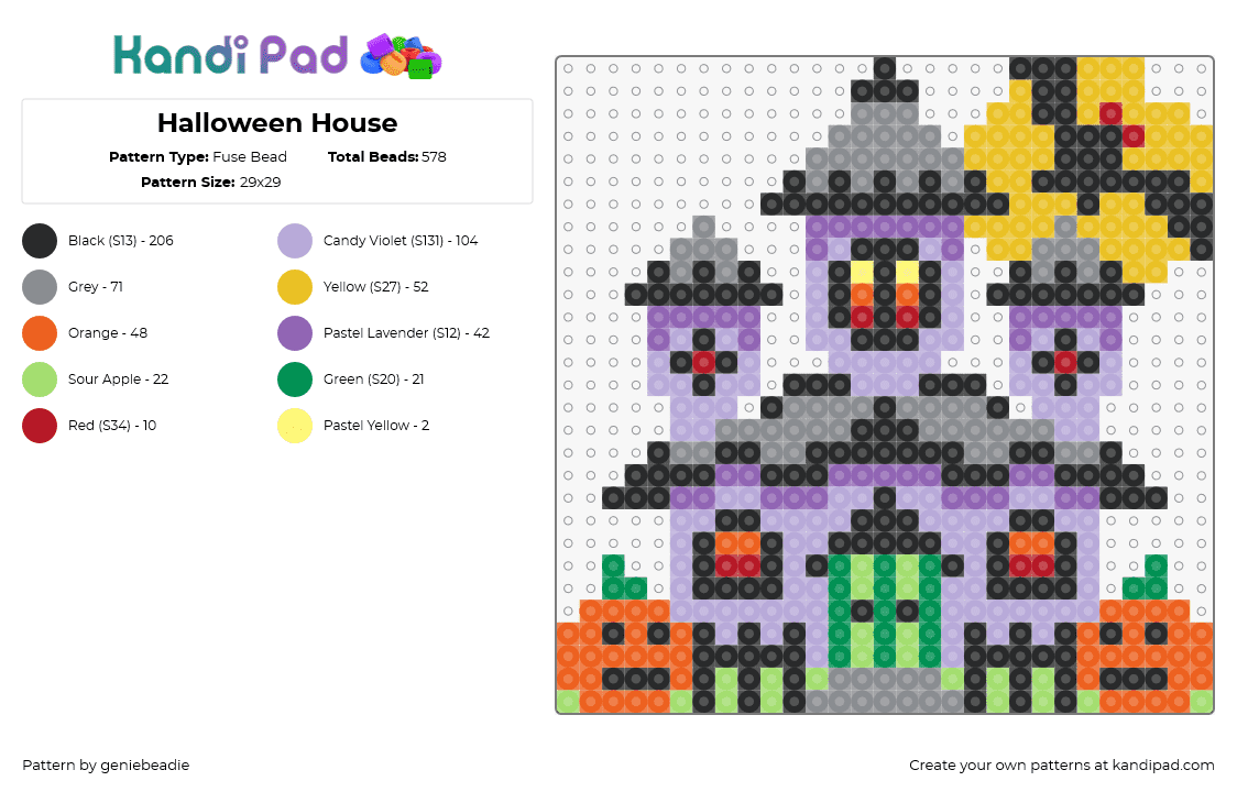 Halloween House - Fuse Bead Pattern by geniebeadie on Kandi Pad - house,halloween,pumpkins,spooky,gate,purple,orange,green