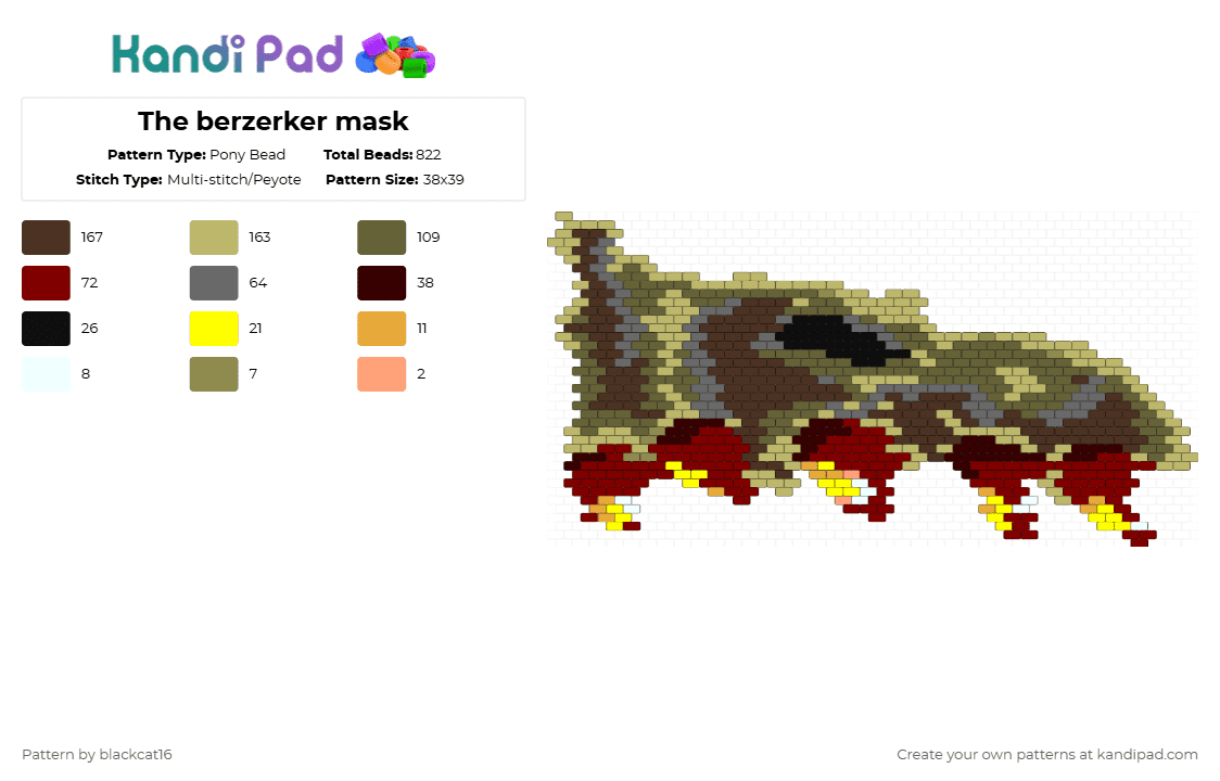 The berzerker mask - Pony Bead Pattern by blackcat16 on Kandi Pad - berzerker,skull,beige,brown,tan