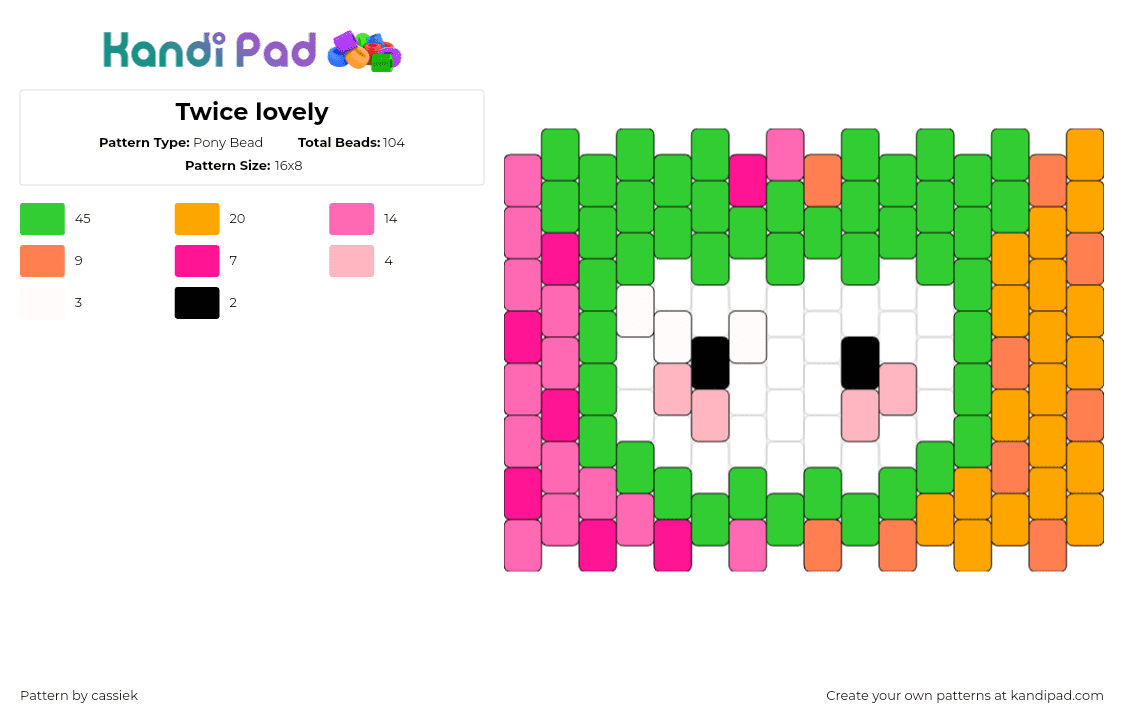 Twice lovely - Pony Bead Pattern by cassiek on Kandi Pad - jeongyeon,loveley,twice,kpop,music,band,colorful,pink,green,orange