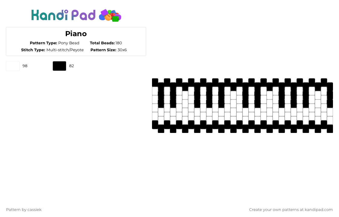 Piano - Pony Bead Pattern by cassiek on Kandi Pad - white,black,piano,music