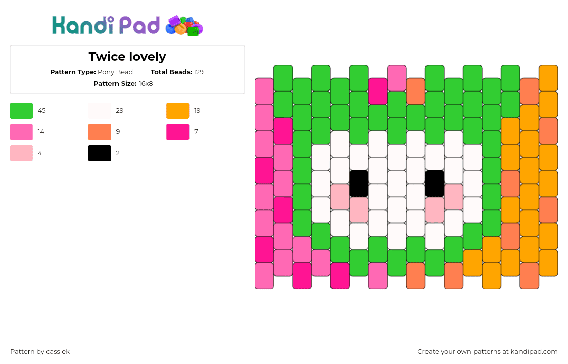 Twice lovely - Pony Bead Pattern by cassiek on Kandi Pad - jeongyeon,loveley,twice,kpop,music,band,colorful,pink,green,orange