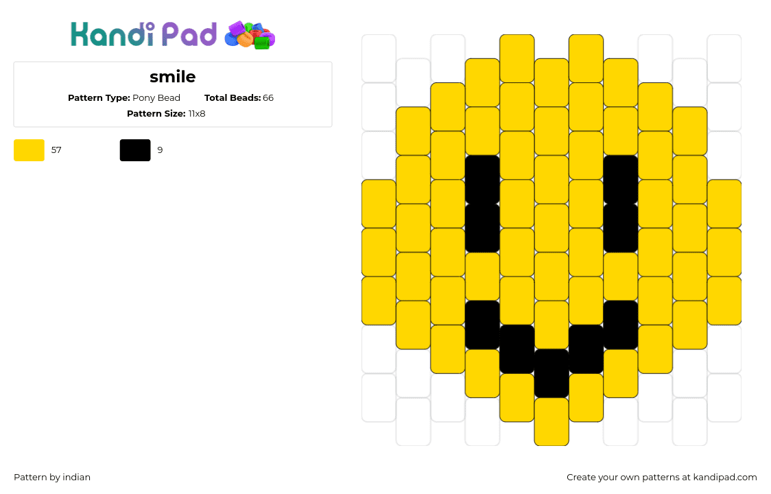 smile - Pony Bead Pattern by indian on Kandi Pad - smiley,face,happy,emoji,simple,yellow