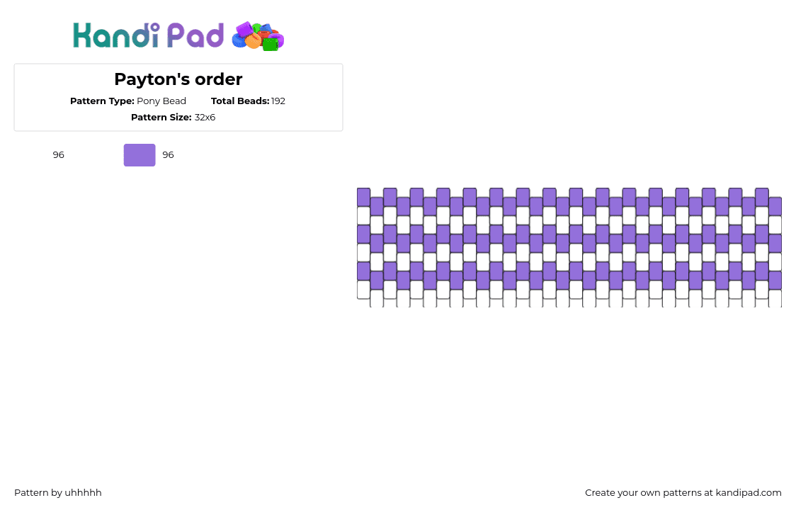 Payton\'s order - Pony Bead Pattern by uhhhhh on Kandi Pad - horizontal,stripes,cuff,purple,white