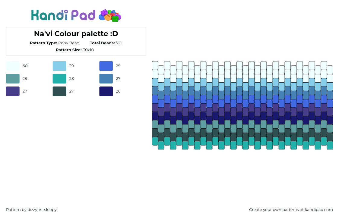 Na\'vi Colour palette :D - Pony Bead Pattern by dizzy_is_sleepy on Kandi Pad - navi,avatar,movie,cuff,water,gradient,teal,blue