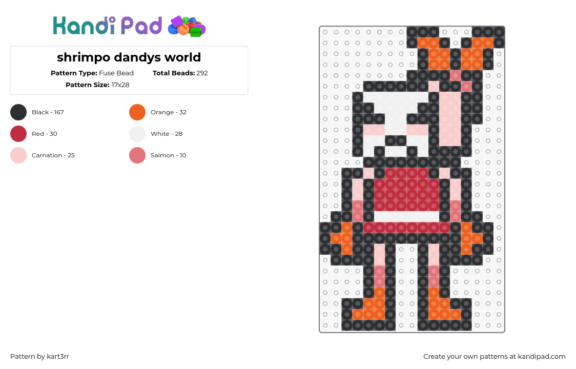 shrimpo dandys world - Fuse Bead Pattern by kart3rr on Kandi Pad - shrimpo,dandys world,character,video game,horror,red,pink,orange