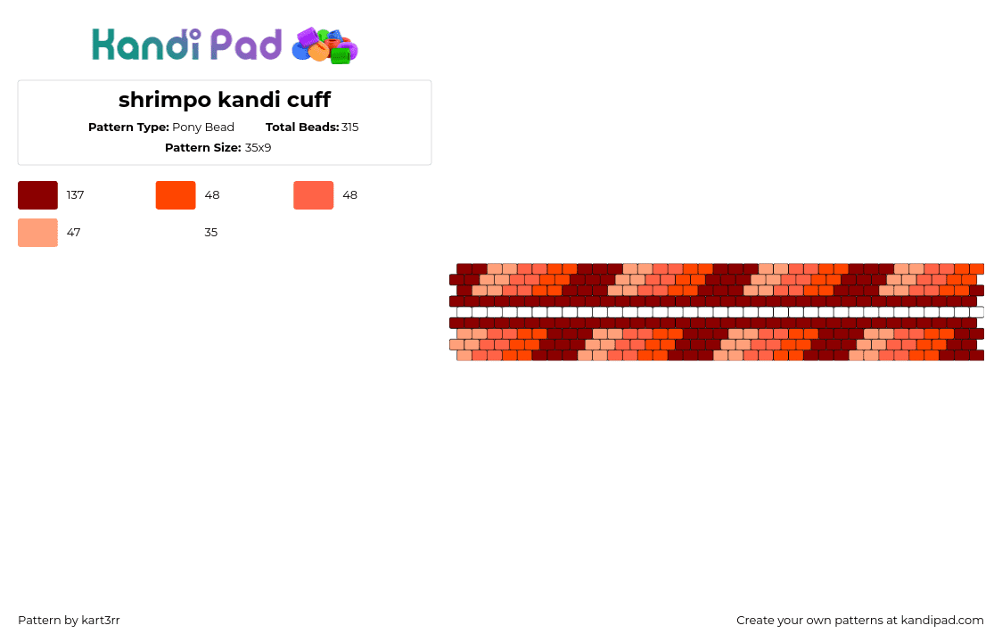 shrimpo kandi cuff - Pony Bead Pattern by kart3rr on Kandi Pad - shrimpo,dandys world,cuff,video game,horror,diagonal,stripes,orange