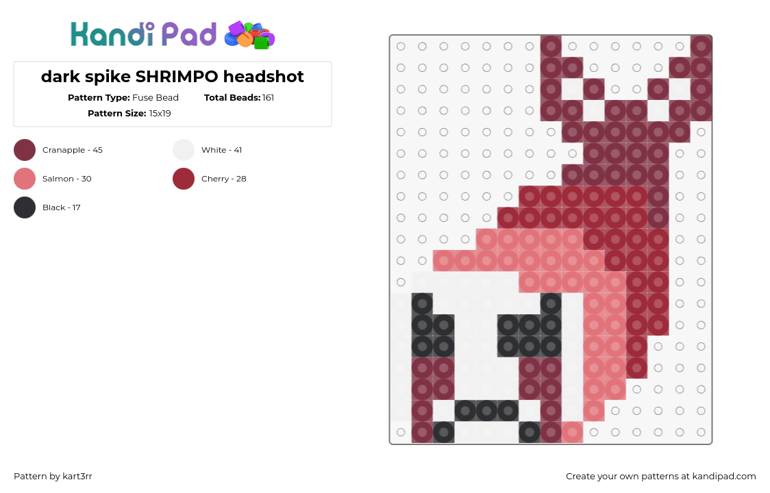 dark spike SHRIMPO headshot - Fuse Bead Pattern by kart3rr on Kandi Pad - shrimpo,dandys world,character,head,video game,horror,red,pink