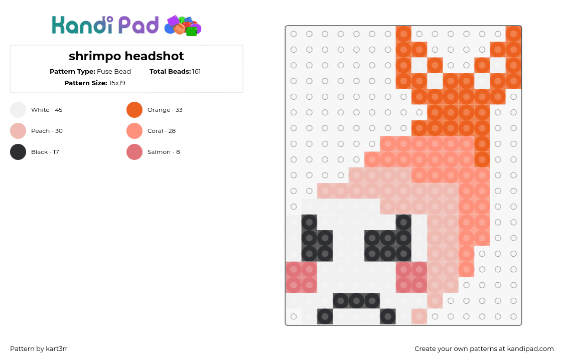 shrimpo headshot - Fuse Bead Pattern by kart3rr on Kandi Pad - shrimpo,dandys world,head,character,video game,horror,orange,pink,white