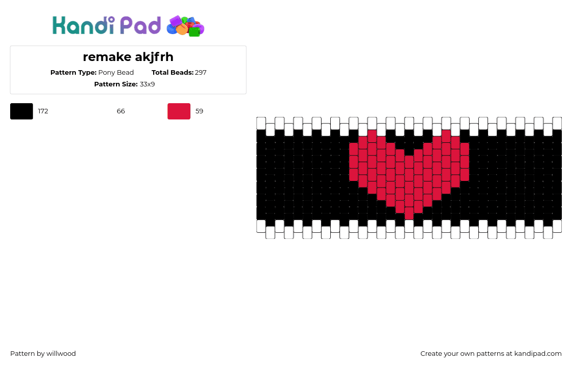 remake akjfrh - Pony Bead Pattern by willwood on Kandi Pad - heart,love,cuff,valentine,dark,red,black