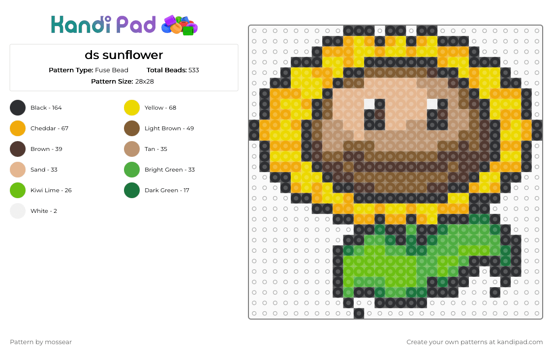 ds sunflower - Fuse Bead Pattern by mossear on Kandi Pad - orange,yellow,beige,green,plantsvszombies,ds,pvz