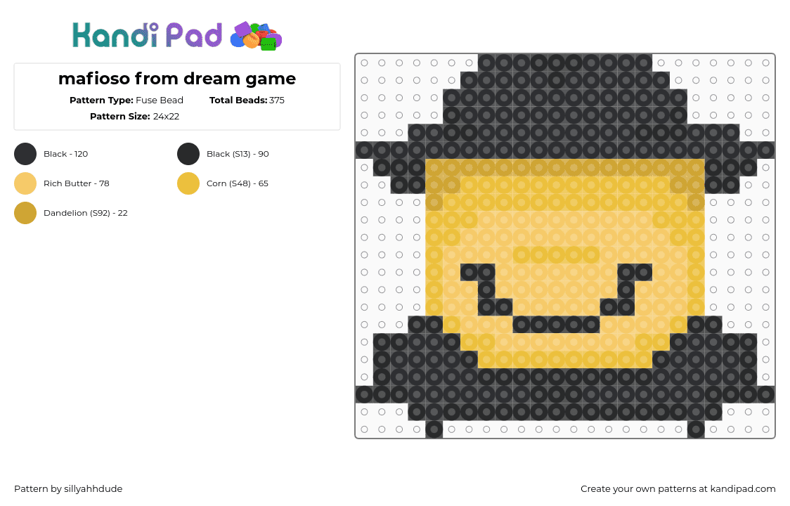 mafioso from dream game - Fuse Bead Pattern by sillyahhdude on Kandi Pad - yellow