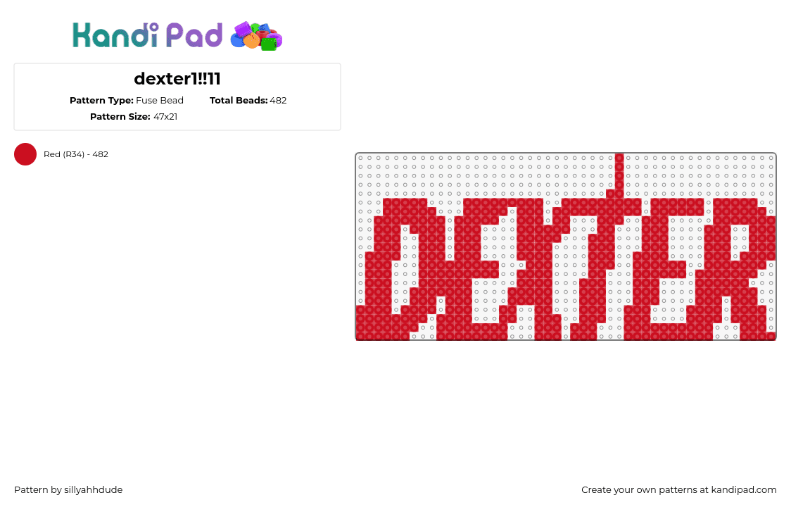 dexter1!!11 - Fuse Bead Pattern by sillyahhdude on Kandi Pad - dexter,logo,tv show,text,red