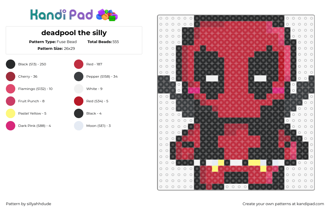 deadpool the silly - Fuse Bead Pattern by sillyahhdude on Kandi Pad - deadpool,marvel,chibi,character,comic,superhero,movie,red