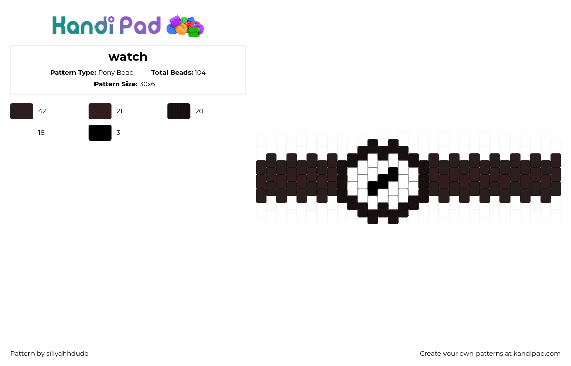 watch - Pony Bead Pattern by sillyahhdude on Kandi Pad - watch,clock,bracelet,cuff,black,white