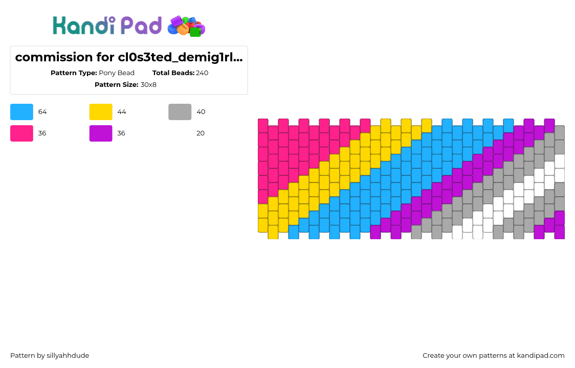 commission for cl0s3ted_demig1rl_3!!!! - Pony Bead Pattern by sillyahhdude on Kandi Pad - pride,diagonal,stripes,colorful,pink,yellow,blue