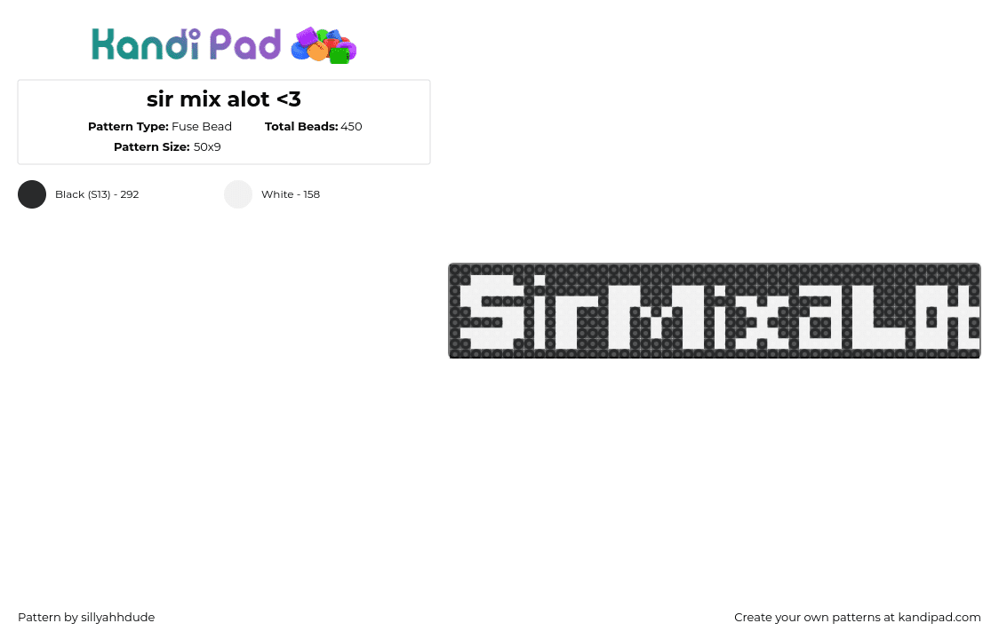 sir mix alot - Fuse Bead Pattern by sillyahhdude on Kandi Pad - sir mixalot,text,rap,music,black,white