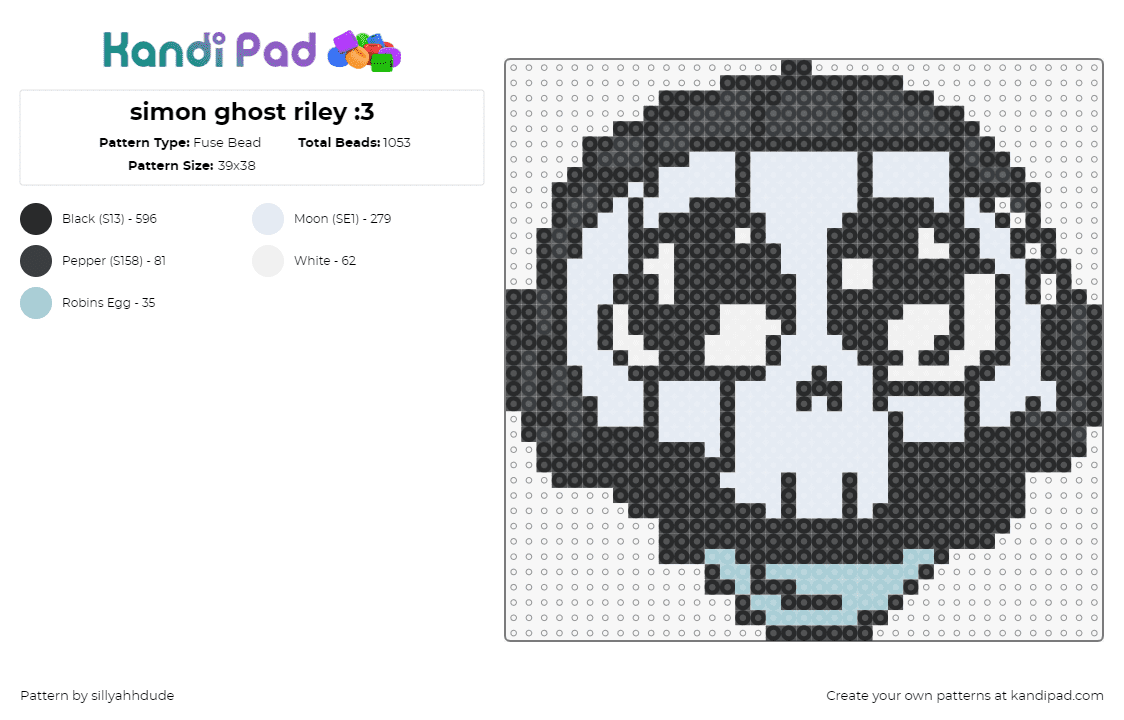 simon ghost riley :3 - Fuse Bead Pattern by sillyahhdude on Kandi Pad - simon riley,ghost,call of duty,character,head,mask,video game,white,black