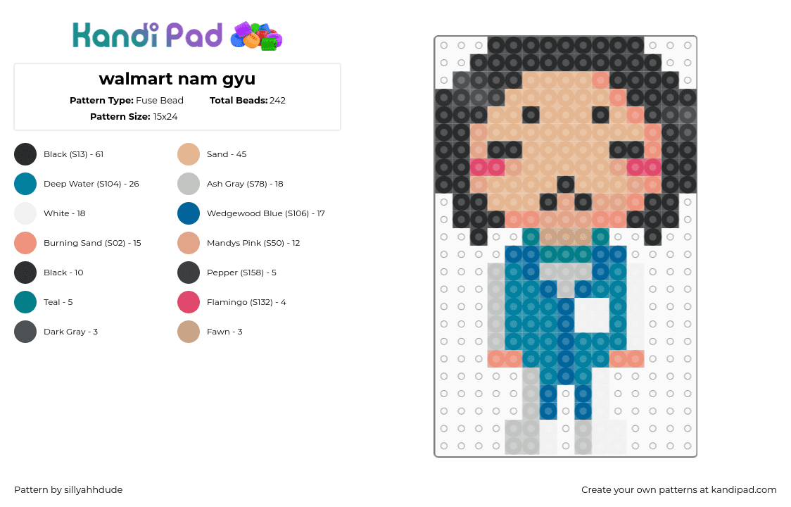 walmart nam gyu - Fuse Bead Pattern by sillyahhdude on Kandi Pad - nam gyu,squid game,character,tv show,tan,teal