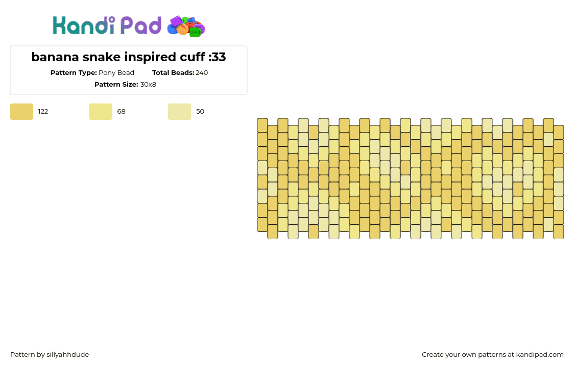 banana snake inspired cuff :33 - Pony Bead Pattern by sillyahhdude on Kandi Pad - snake,reptile,animal,cuff,yellow