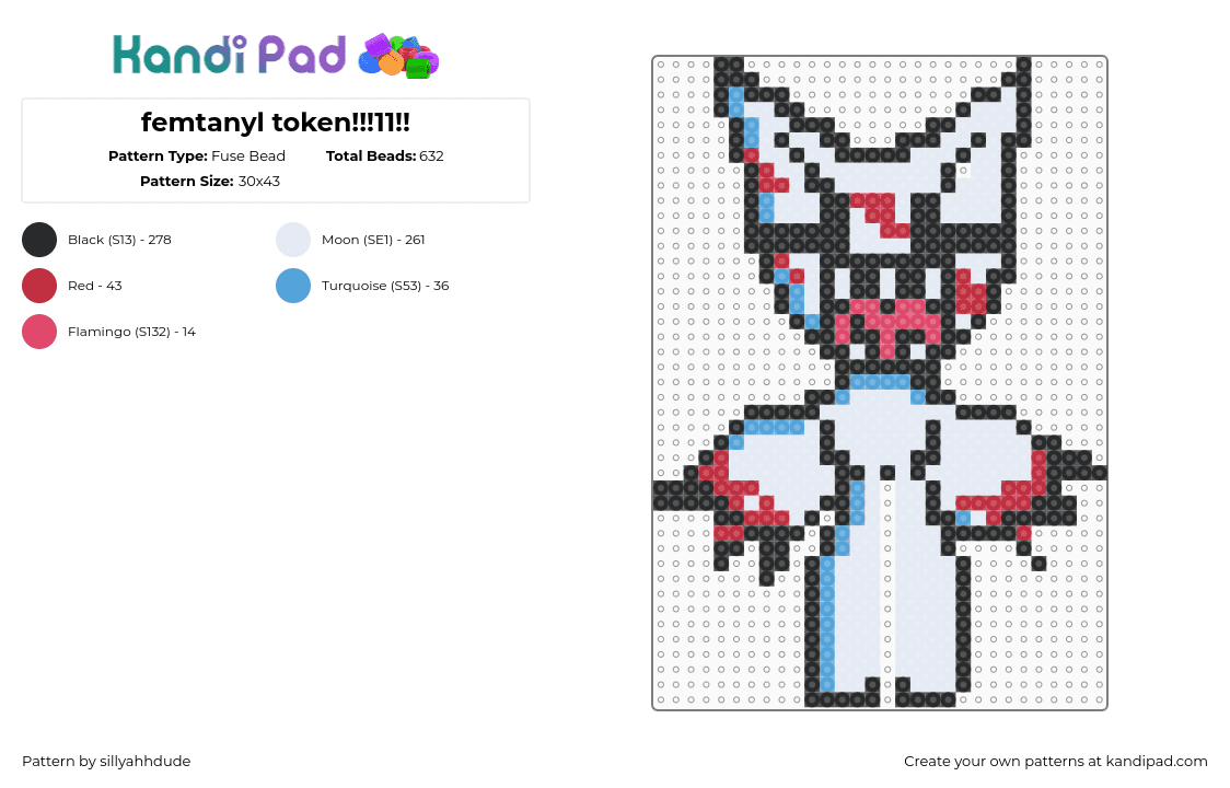 femtanyl token!!!11!! - Fuse Bead Pattern by sillyahhdude on Kandi Pad - token,femtanyl,musc,character,white