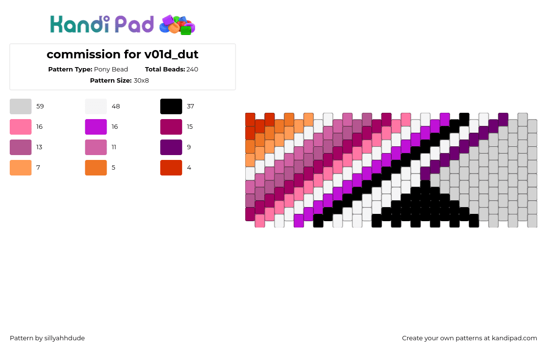 commission for v01d_dut - Pony Bead Pattern by sillyahhdude on Kandi Pad - lesbian,pride,diagonal,stripes,cuff,pink,gray