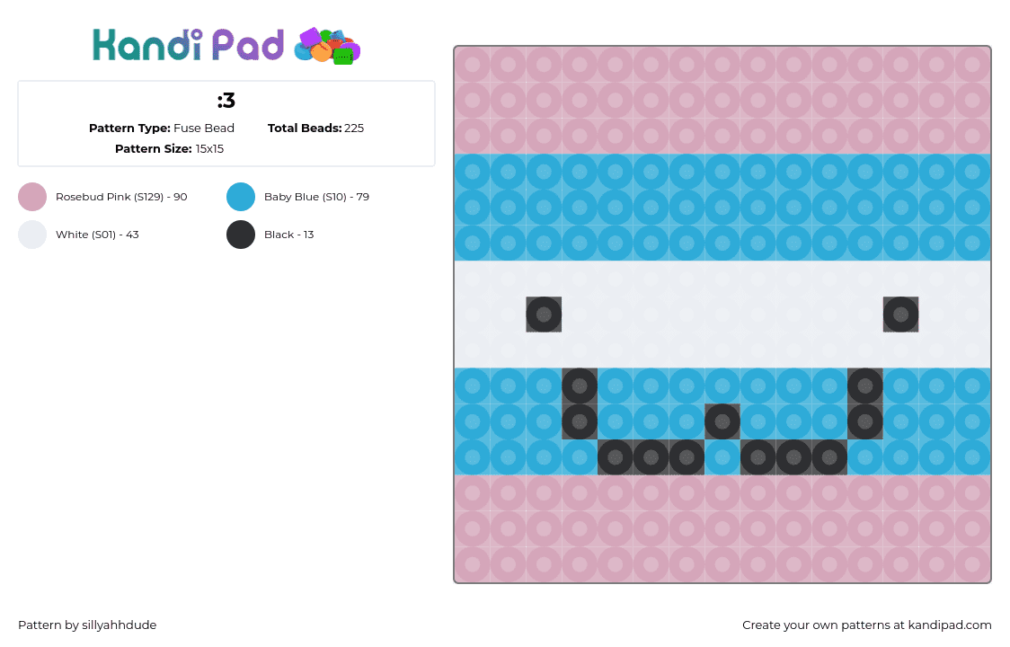 :3 - Fuse Bead Pattern by sillyahhdude on Kandi Pad - 