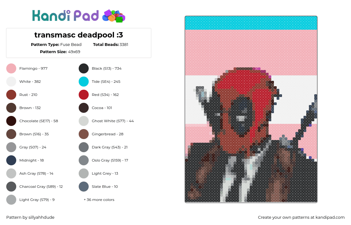 transmasc deadpool :3 - Fuse Bead Pattern by sillyahhdude on Kandi Pad - 