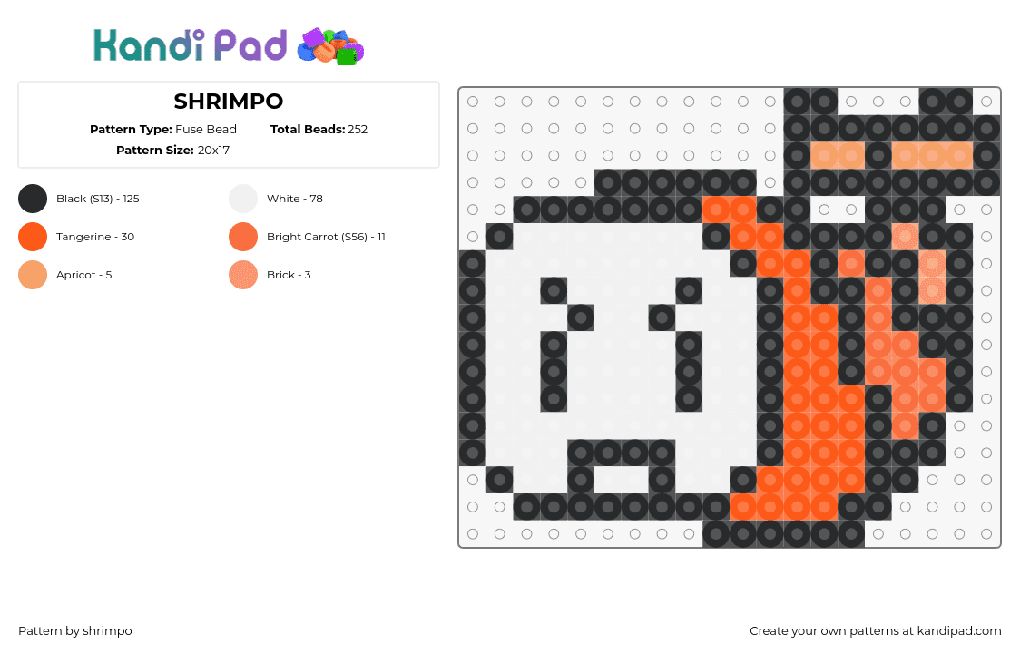 SHRIMPO - Fuse Bead Pattern by shrimpo on Kandi Pad - shrimpo,dandys world,shrimp,face,video game,character,horror,orange,white