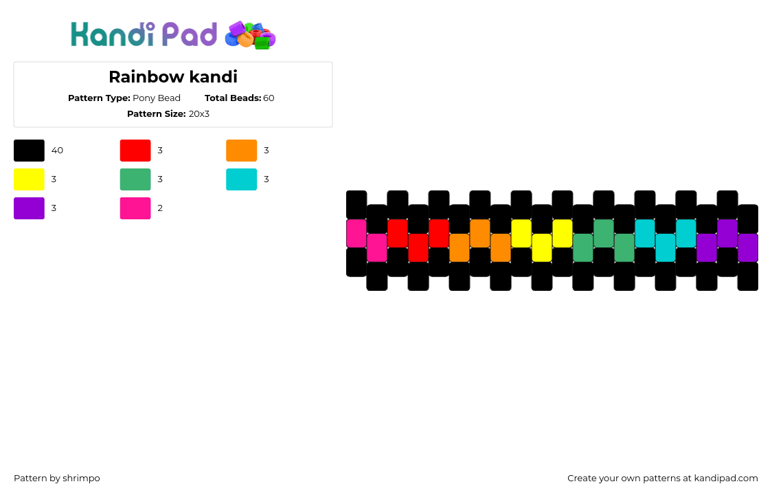 Rainbow kandi - Pony Bead Pattern by shrimpo on Kandi Pad - zipper,rainbow,colorful,dark,bracelet,black