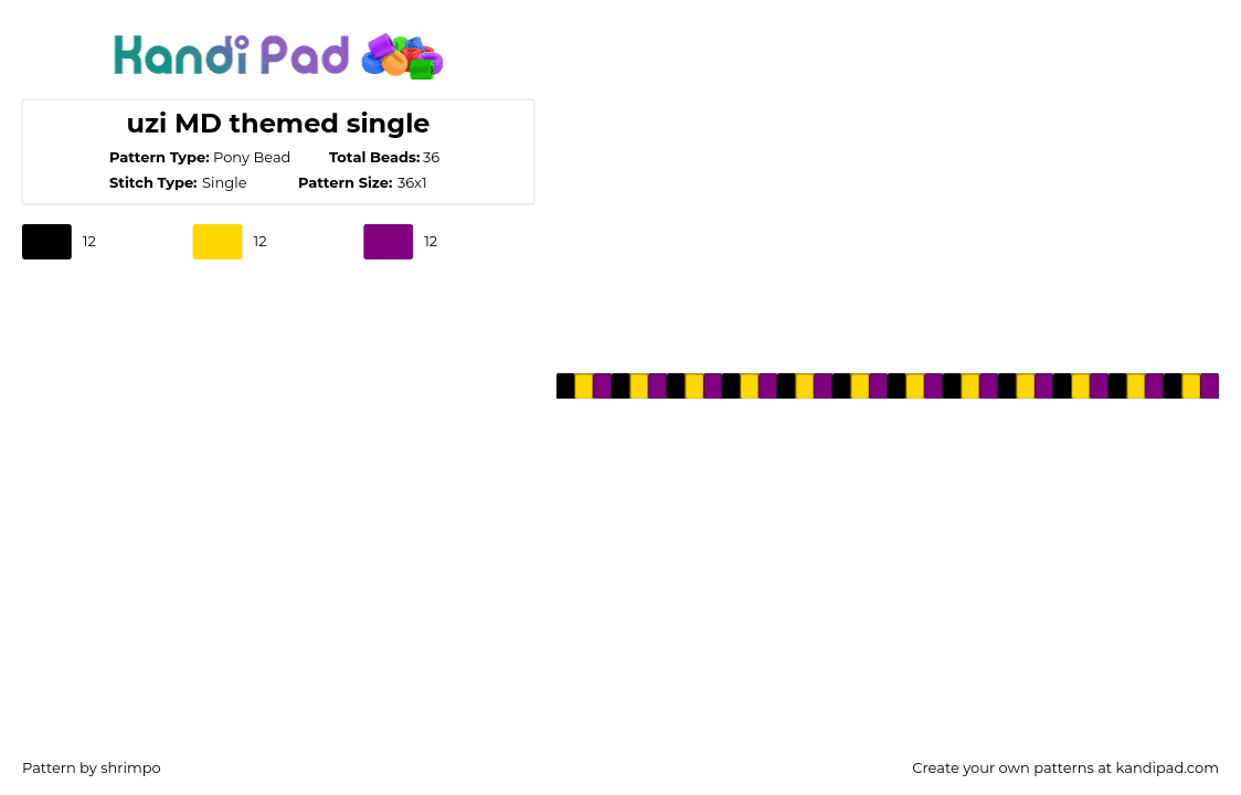 uzi MD themed single - Pony Bead Pattern by shrimpo on Kandi Pad - yellow,pink