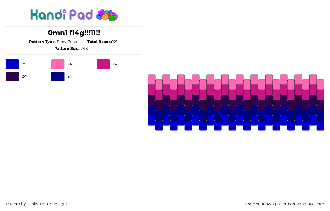 0mn1 fl4g!!!11!! - Pony Bead Pattern by st1nky_0pp0sum_grll on Kandi Pad - omni,pride,cuff,pink,blue