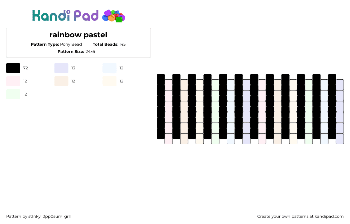 rainbow pastel - Pony Bead Pattern by st1nky_0pp0sum_grll on Kandi Pad - pastel,vertical,stripes,cuff,black