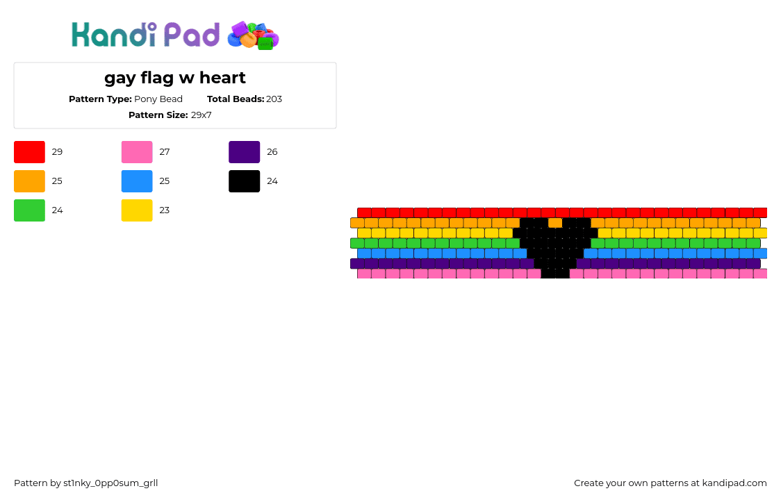 gay flag w heart - Pony Bead Pattern by st1nky_0pp0sum_grll on Kandi Pad - gay,heart,pride,colorful,cuff