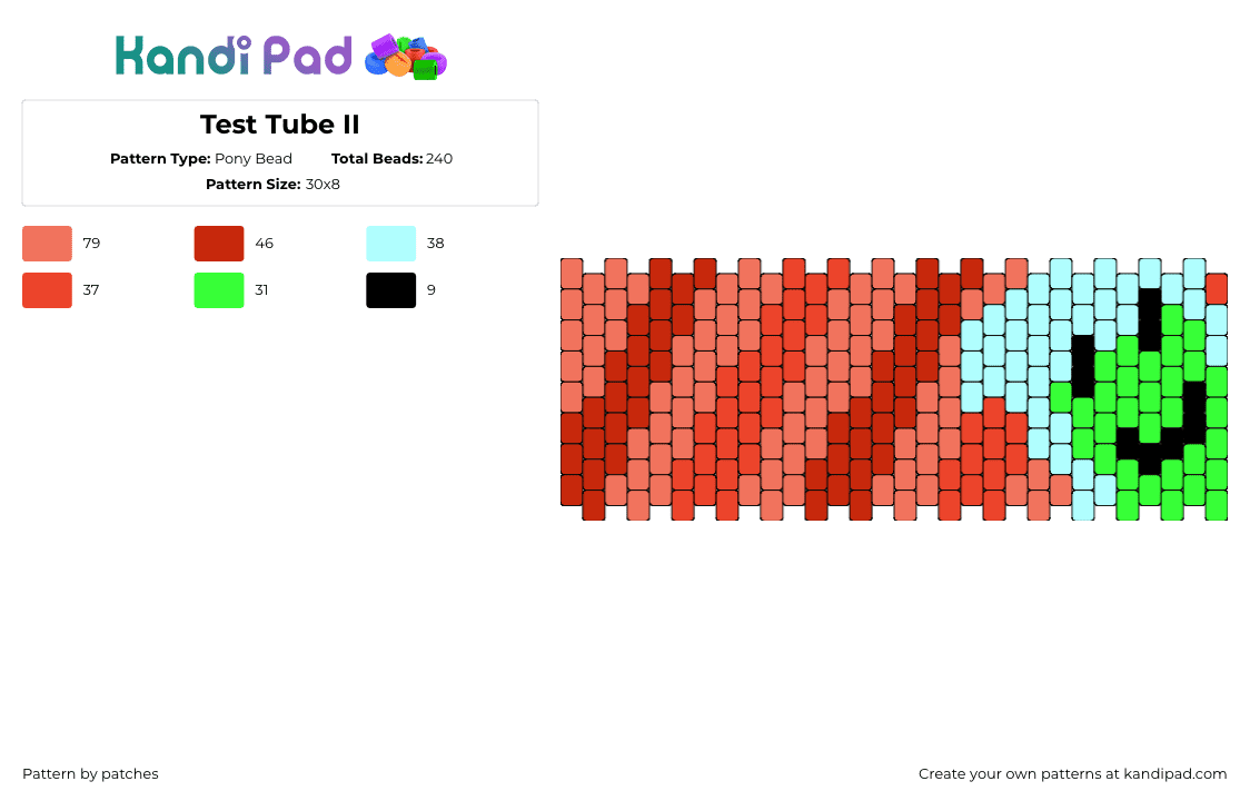 Test Tube II - Pony Bead Pattern by patches on Kandi Pad - test tube,inanimate insanity,face,cuff,animation,tv show,red,green