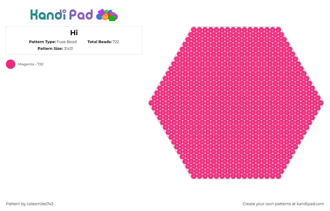 Hi - Fuse Bead Pattern by colesmiles743 on Kandi Pad - hexagon,geometric,pink