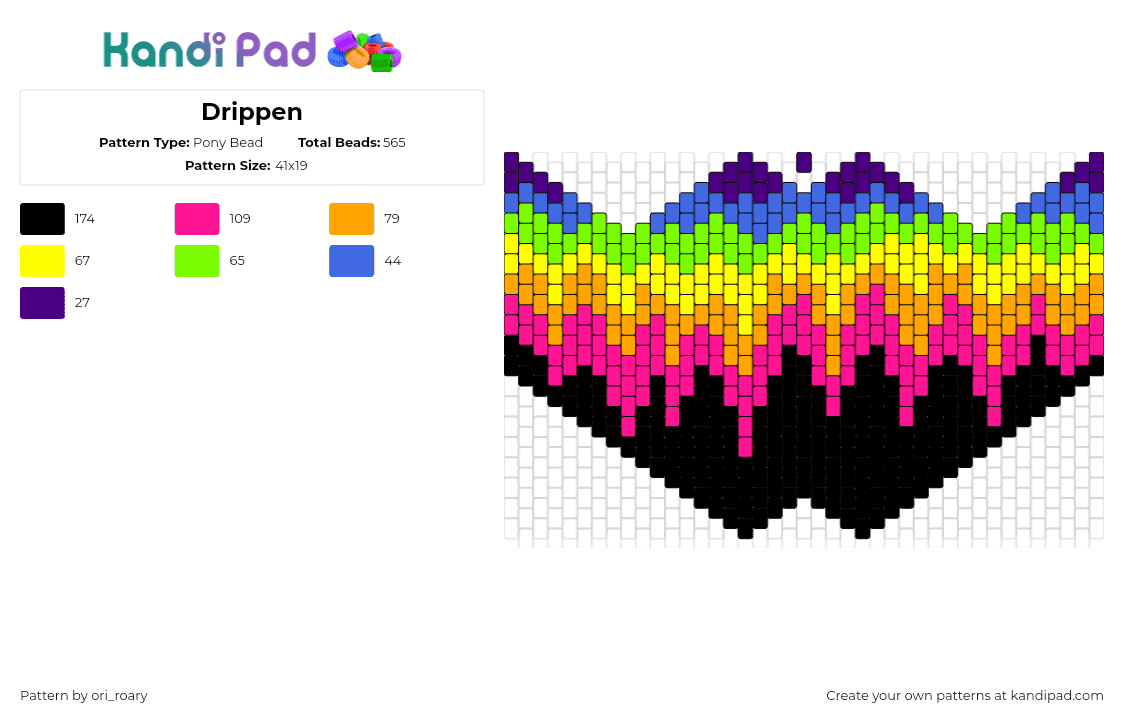 Drippen - Pony Bead Pattern by ori_roary on Kandi Pad - drippy,melting,neon,dark,colorful,mask,black,pink,yellow,blue