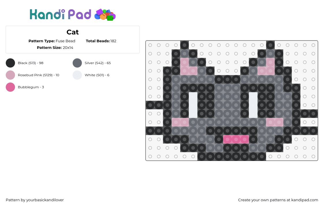 Cat - Fuse Bead Pattern by yourbasickandilover on Kandi Pad - cat,kitty,head,smile,cute,animal,gray,pink