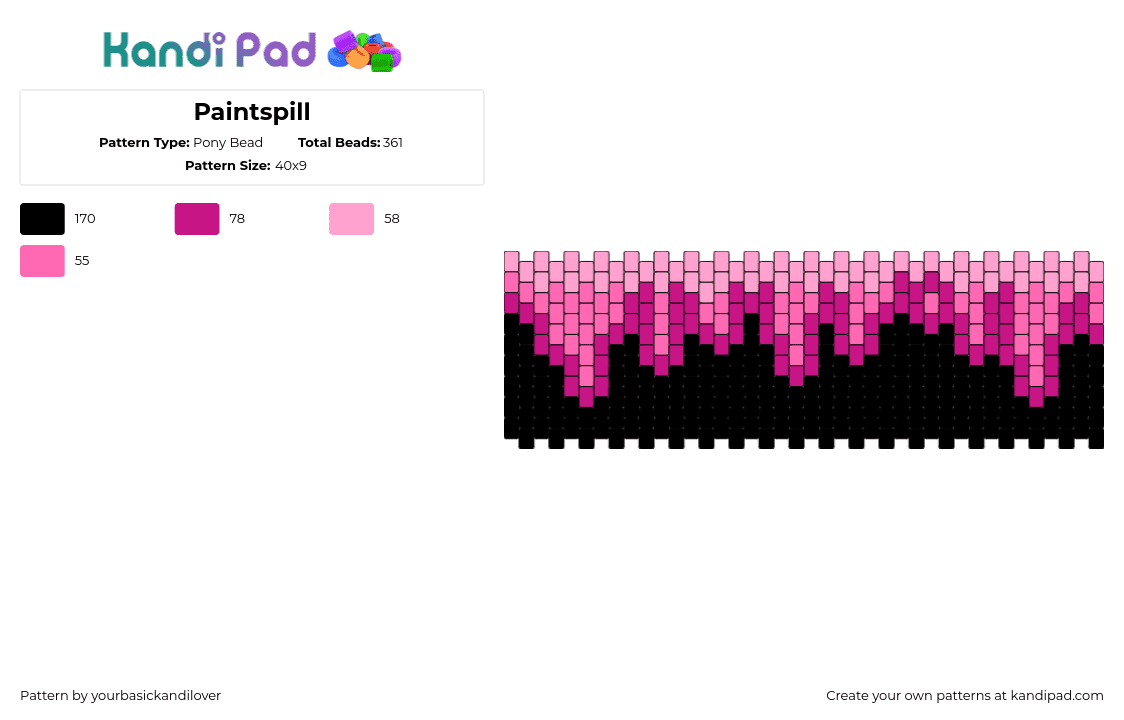 Paintspill - Pony Bead Pattern by yourbasickandilover on Kandi Pad - paint,drippy,melting,dark,cuff,black,pink