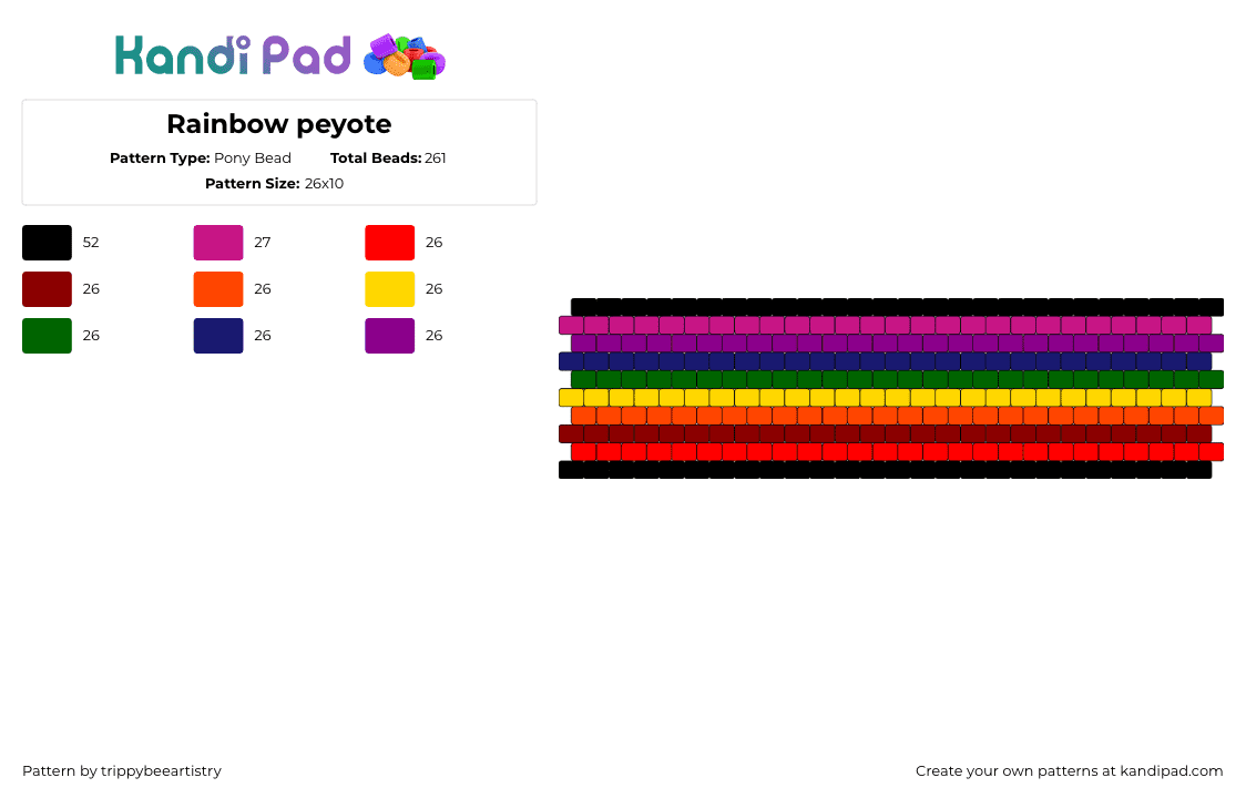 Rainbow peyote - Pony Bead Pattern by trippybeeartistry on Kandi Pad - colorful,horizontal,stripes,cuff,orange,purple,yellow