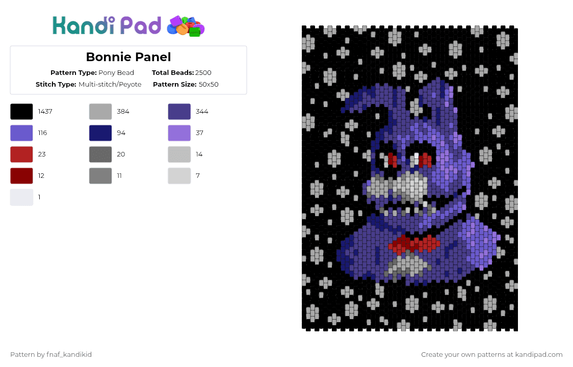 Bonnie Panel - Pony Bead Pattern by fnaf_kandikid on Kandi Pad - beige, black, purple