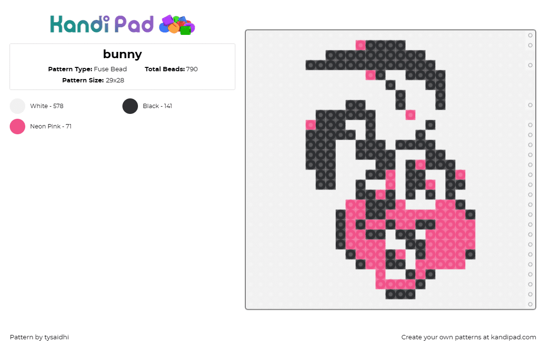 bunny - Fuse Bead Pattern by tysaidhi on Kandi Pad - bunny,rabbit,playful,animal,cute,pet,ears,hop,character,pink