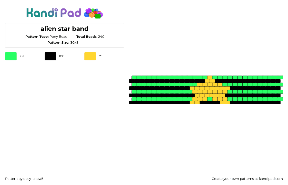 alien star band - Pony Bead Pattern by desy_snow3 on Kandi Pad - star,neon,horizontal,stripes,cuff,bracelet,yellow,green