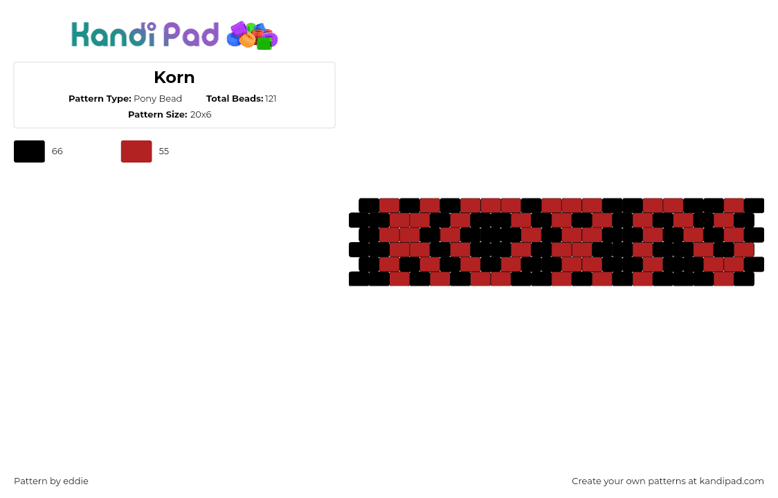 Korn - Pony Bead Pattern by eddie on Kandi Pad - korn,text,numetal,band,music,cuff,red,black