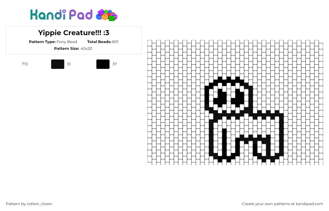 Yippie Creature!!! :3 - Pony Bead Pattern by cotton_clown on Kandi Pad - tbh,yippee,autism,white,black